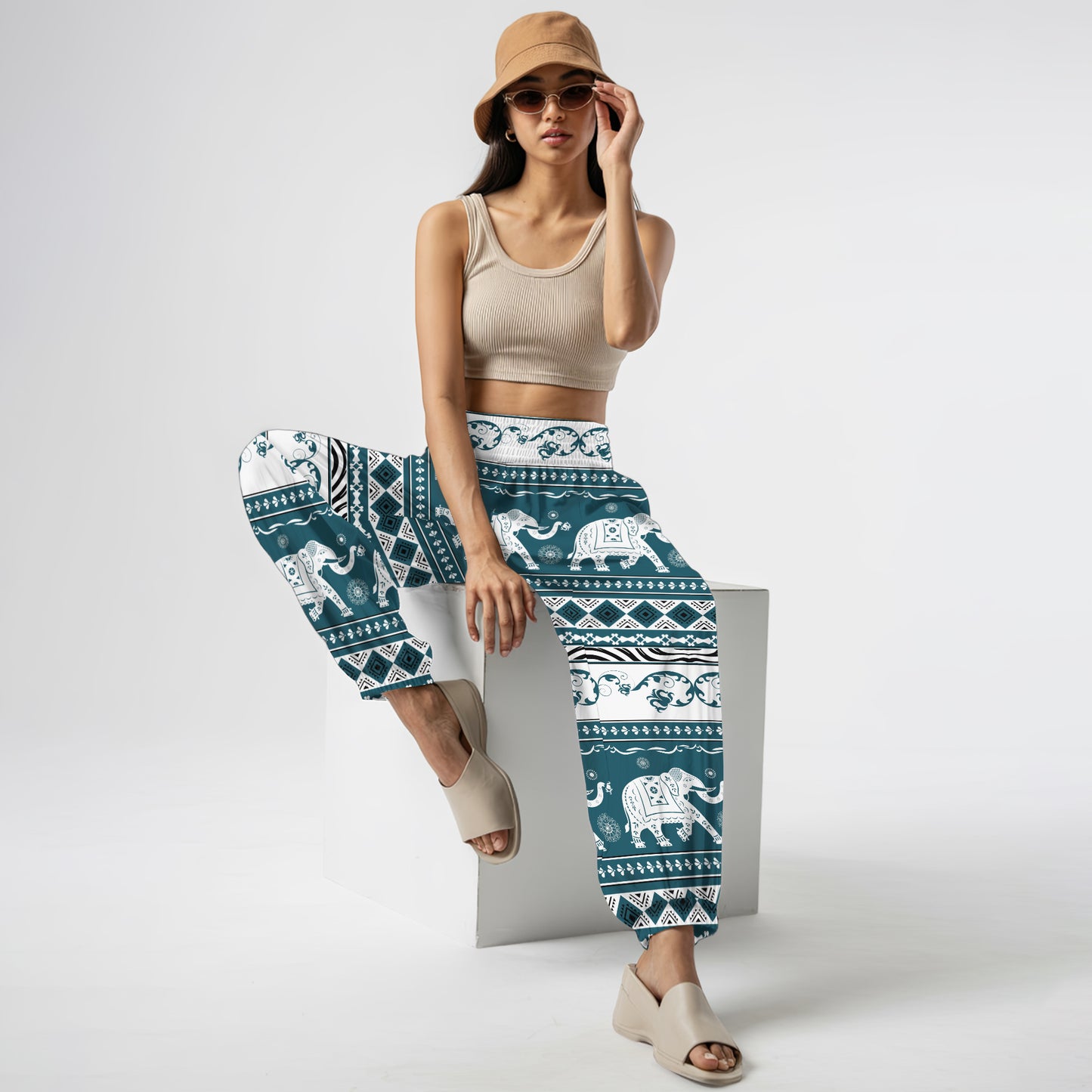 Teal Elephant Harem Pants – Yoga Boho Clothes with Pockets 08