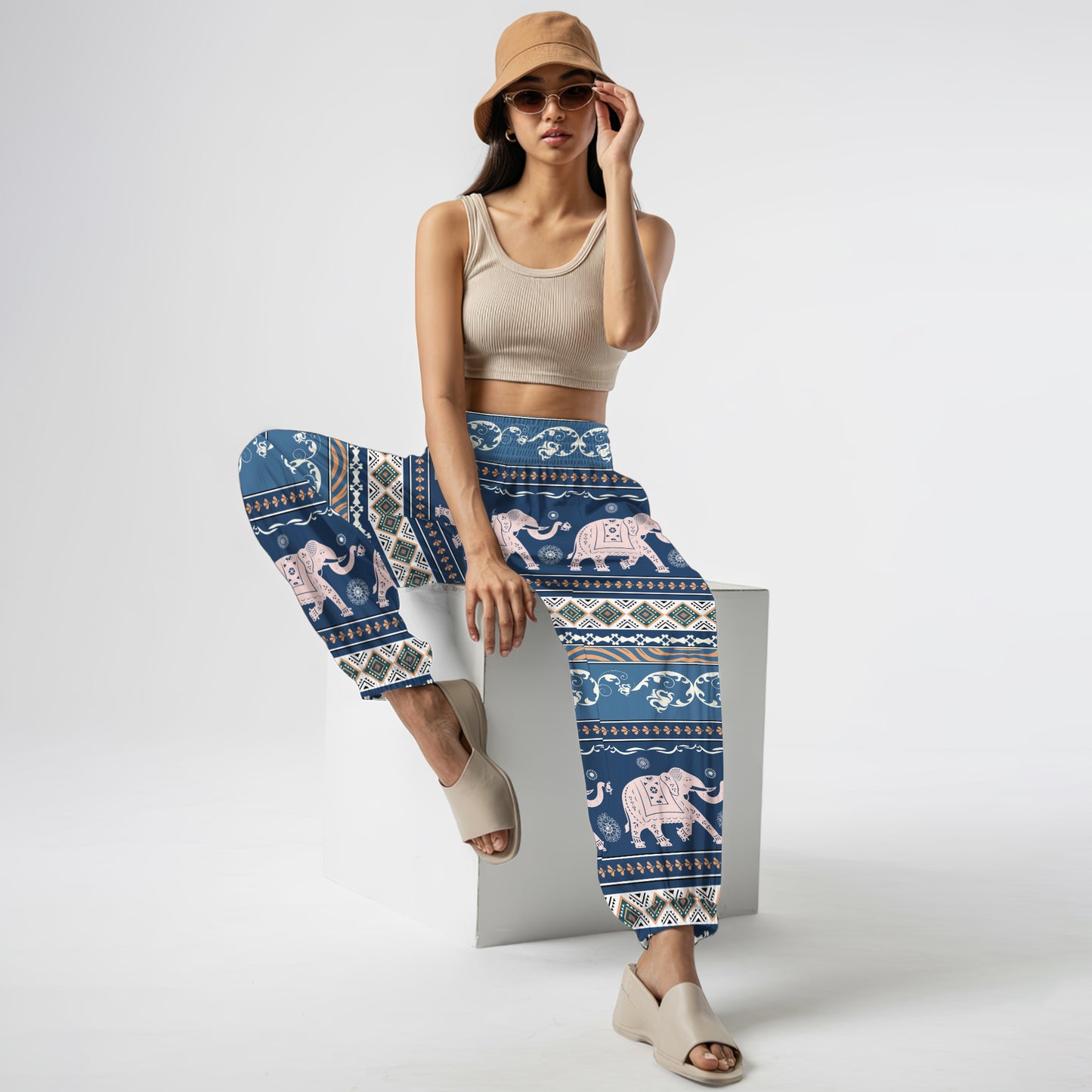 Teal Elephant Harem Pants – Yoga Boho Clothes with Pockets 08