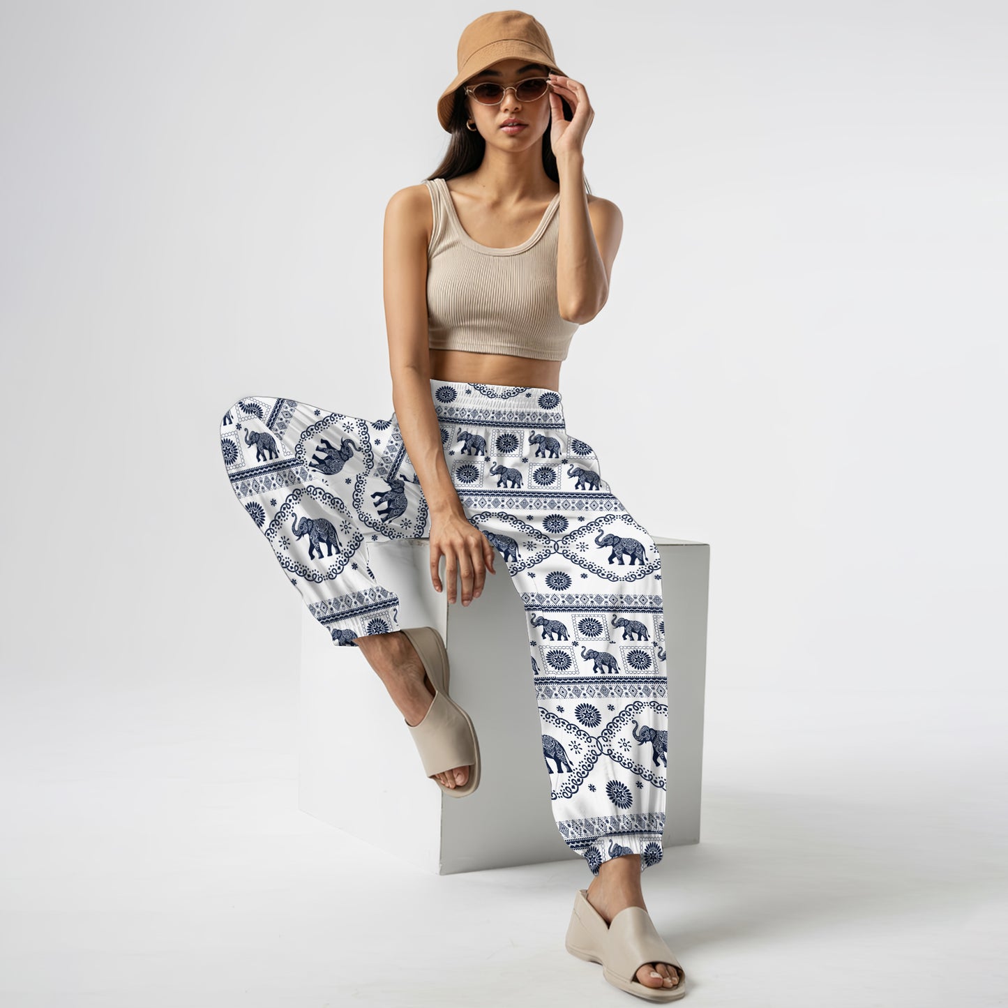 Boho Elephant Print Harem Pants – Boho Yoga Pants with Pockets 04