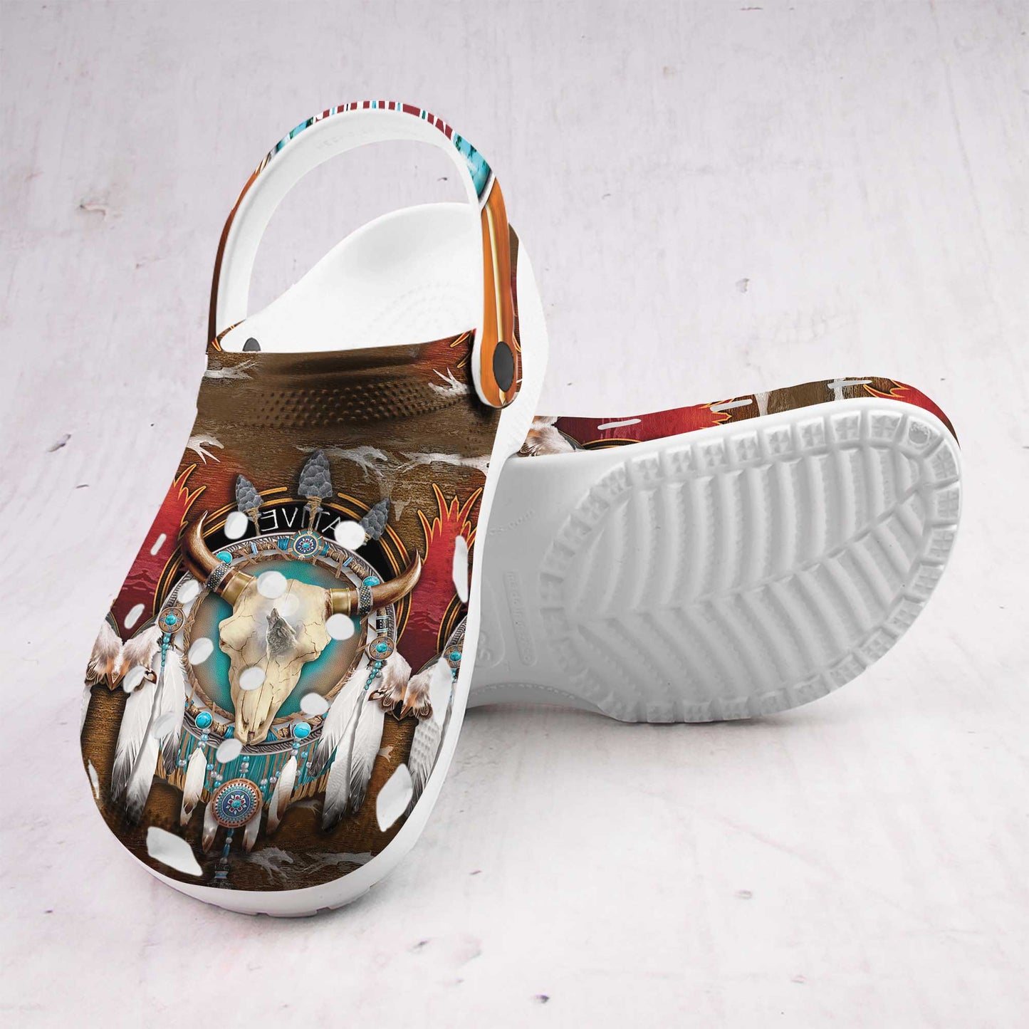 Custom Name Buffalo Skull & Dreamcatcher Clogs – Native Western Spirit Style