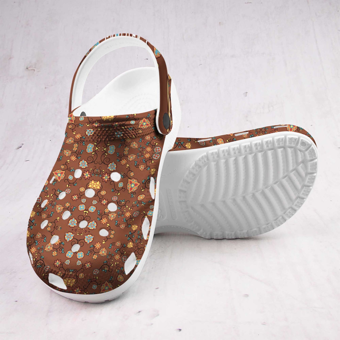 Custom Name Boho Floral Clogs – Warm Tribal Print, Personalized Gift for Family