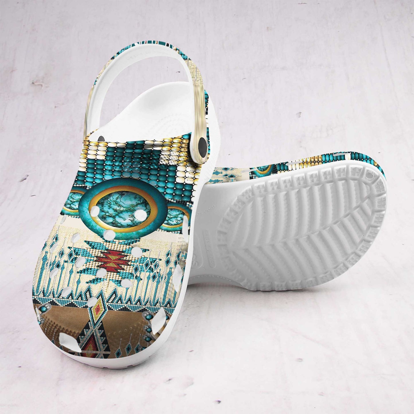Custom Name Turquoise Tribal Clogs – Native Southwest Style, Unique Family Gift
