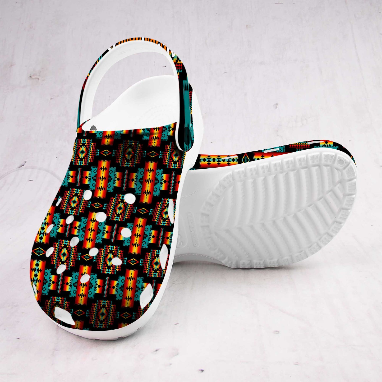 Custom Name Native Sunset Clogs – Bold Tribal Style Footwear for Family Gifting