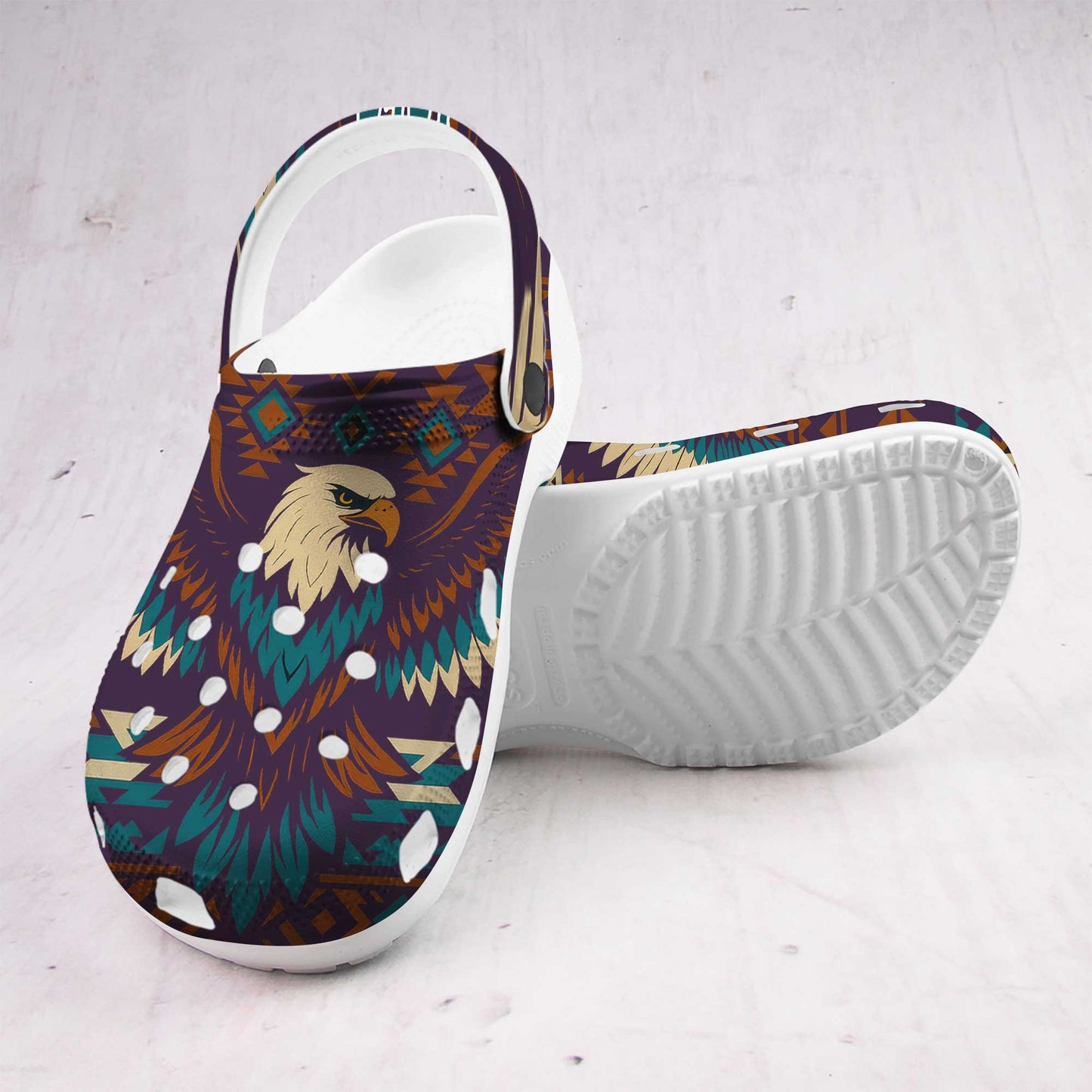 Custom Name Bald Eagle Crocs – Native Inspired Aztec Pattern Clogs for Men & Women
