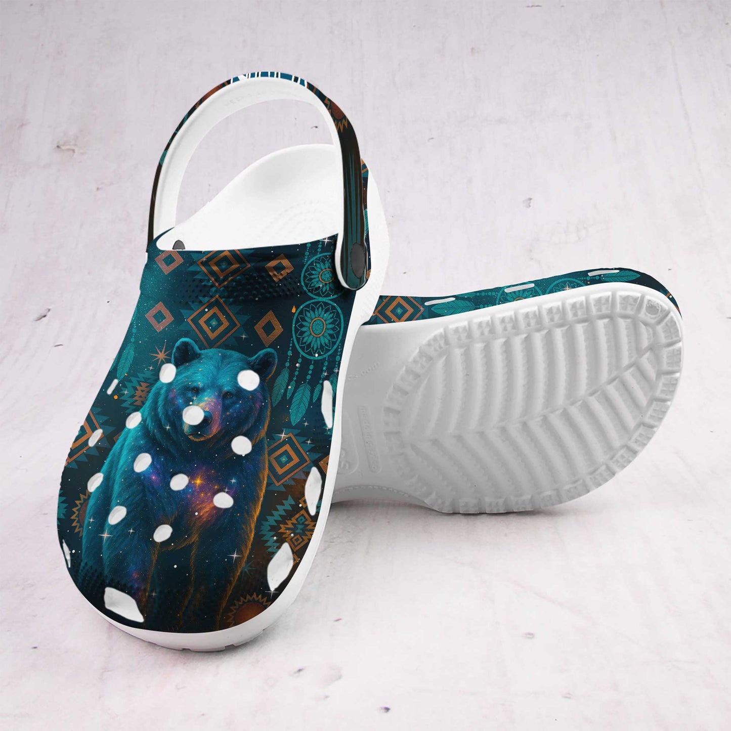 Custom Name Bear Spirit Clogs – Native Tribal Galaxy Design & Meaningful Gift for Family