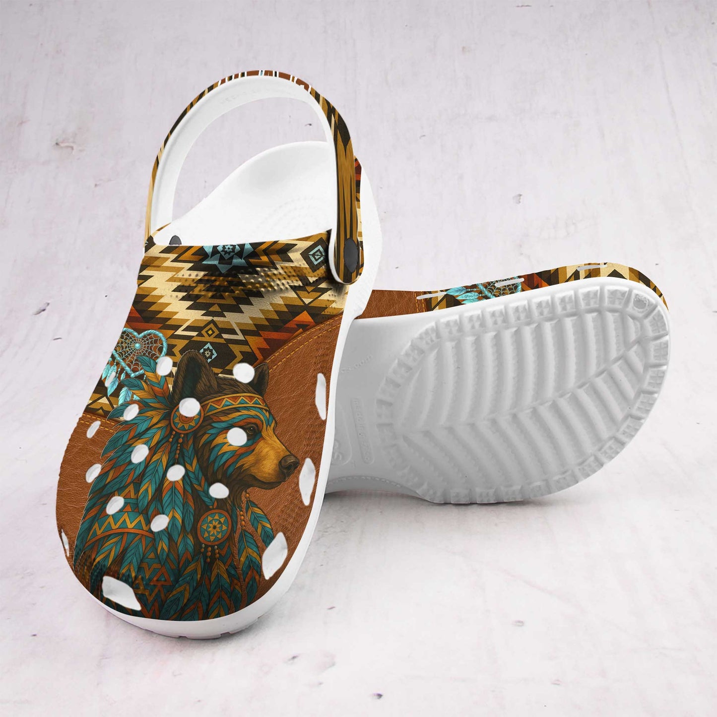 Custom Name Native American Bear Clogs – Tribal Style Clog Shoes for Nature Lovers