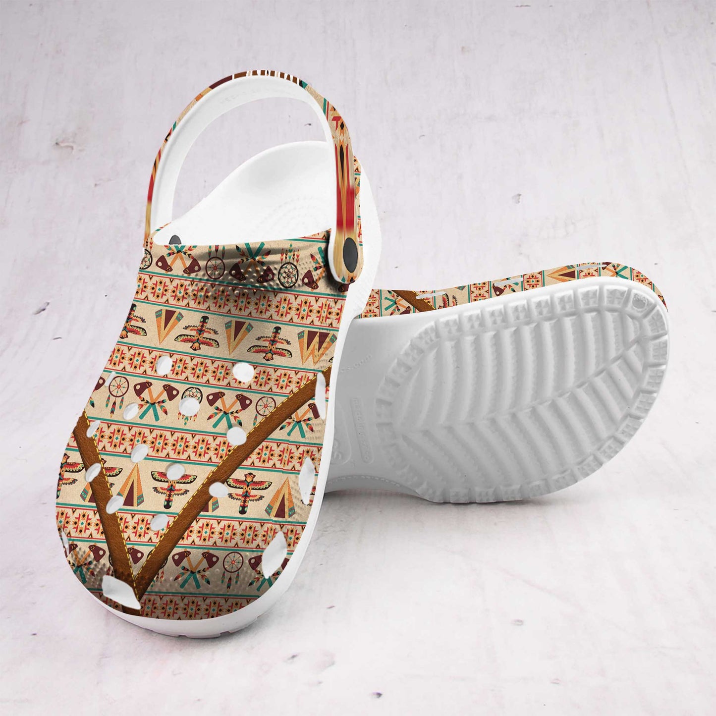 Custom Name Beige Tribal Clogs – Subtle Native-Inspired Gift for the Whole Family