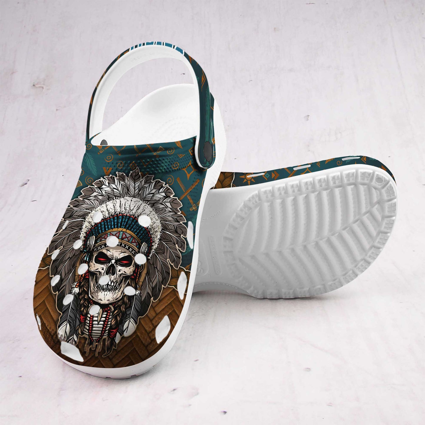 Custom Name Native Skull Chief Clogs Personalized Tribal Gift for Family & Friend