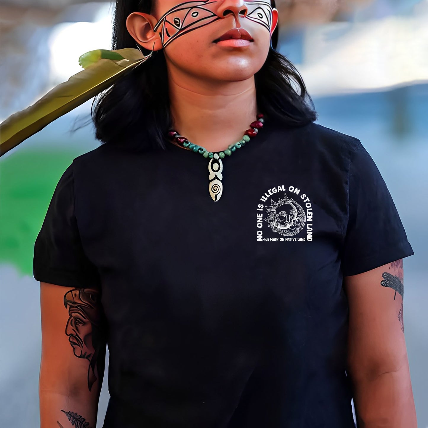 NO ONE IS ILLEGAL ON STOLEN LAND. WE WALK ON NATIVE LAND 18 - Two sides - Unisex T-Shirt/T-Shirt V-Neck/Hoodie/Sweatshirt