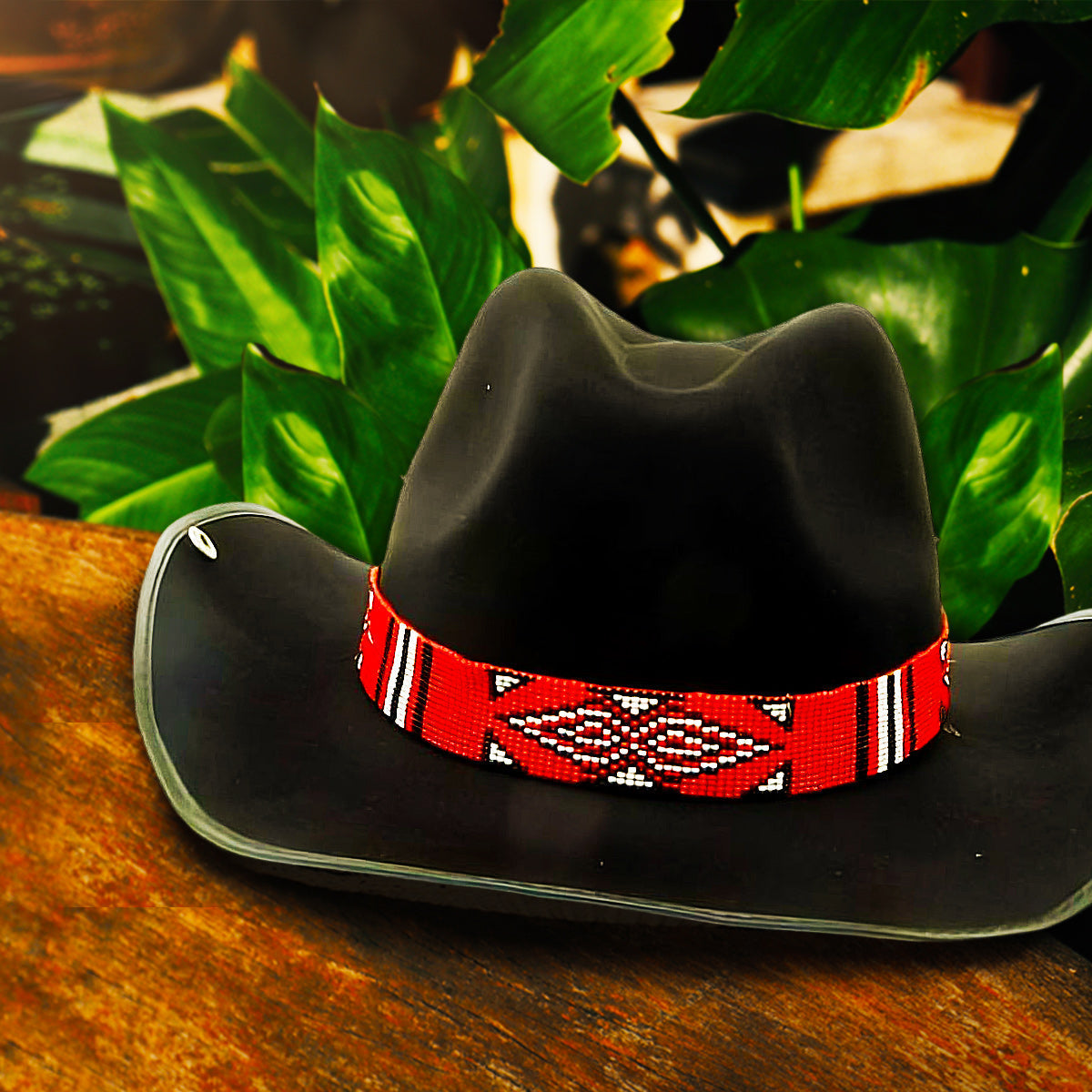 SALE 30% OFF - Red Black White Seed Beaded Cowboy Hat Band Waist Belt IBL