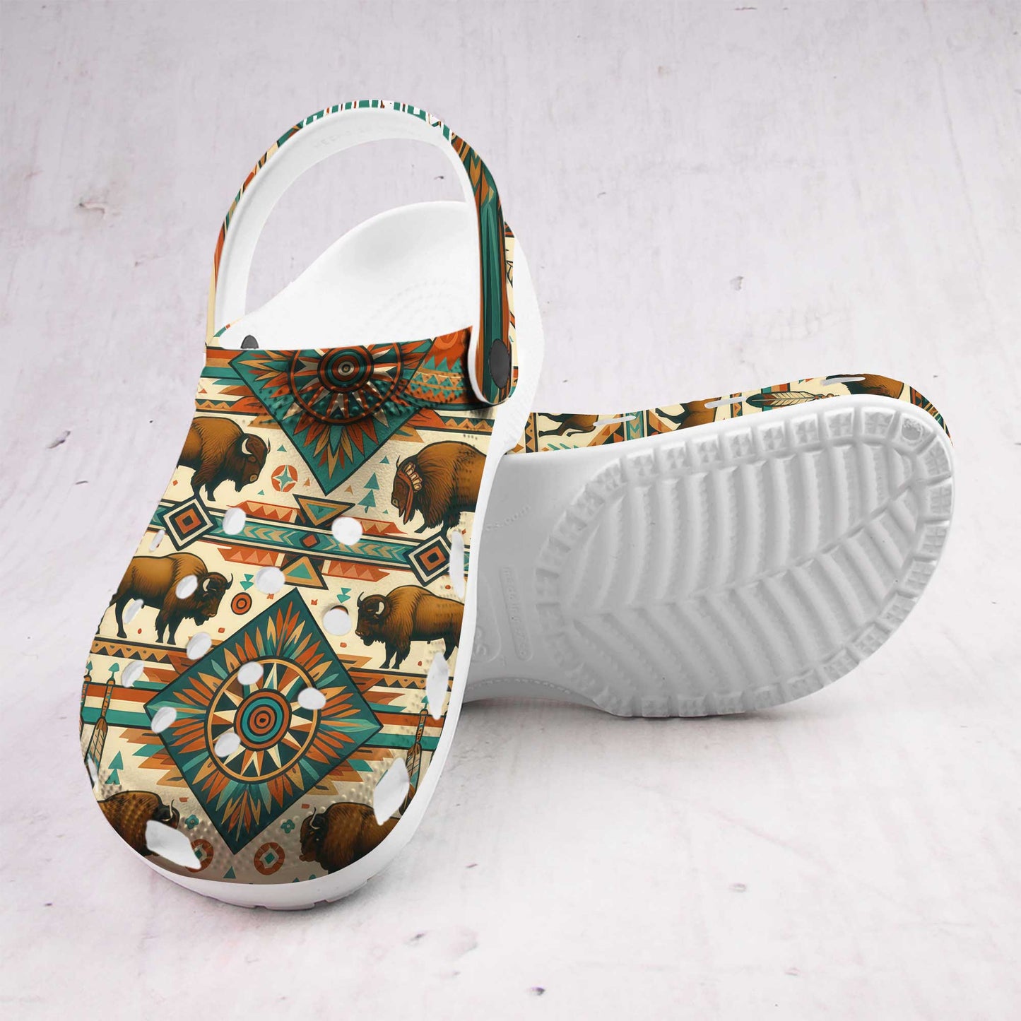Custom Name Native Buffalo Pattern Crocs – Unique Family Gift for Loved Ones