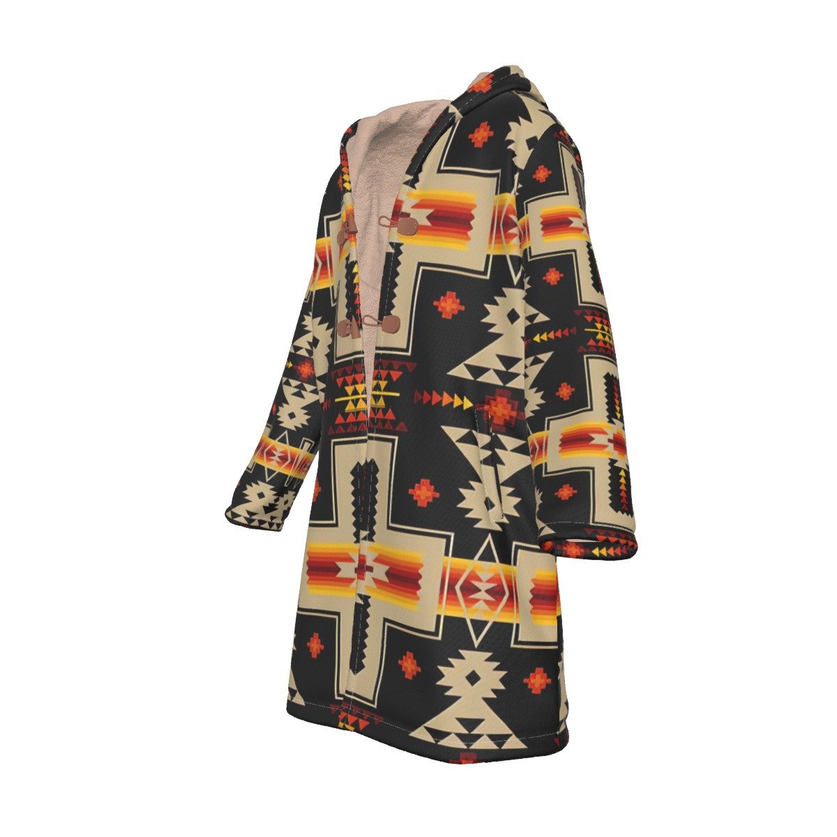 Native American Pattern Horn Button Long Fleece Windbreaker Best Selling
