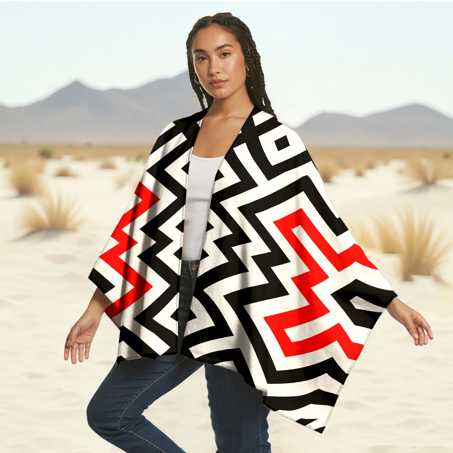 Boho Poncho with Wild Pattern and Native Dreamcatchers
