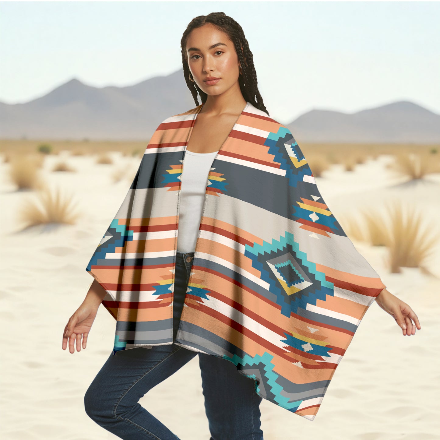 Boho Poncho with Wild Pattern and Native Dreamcatchers