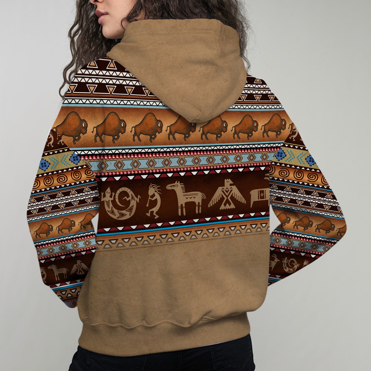 Pattern Buffalo and Native Symbol Print Native American