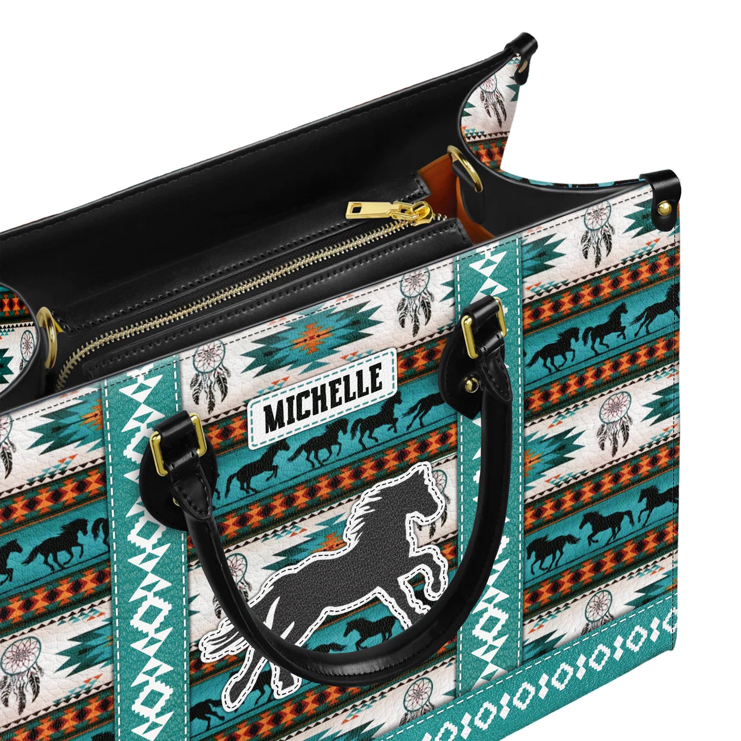 Personalized Leather Handbag for Women - Design Patterns Boho Wild Mustang
