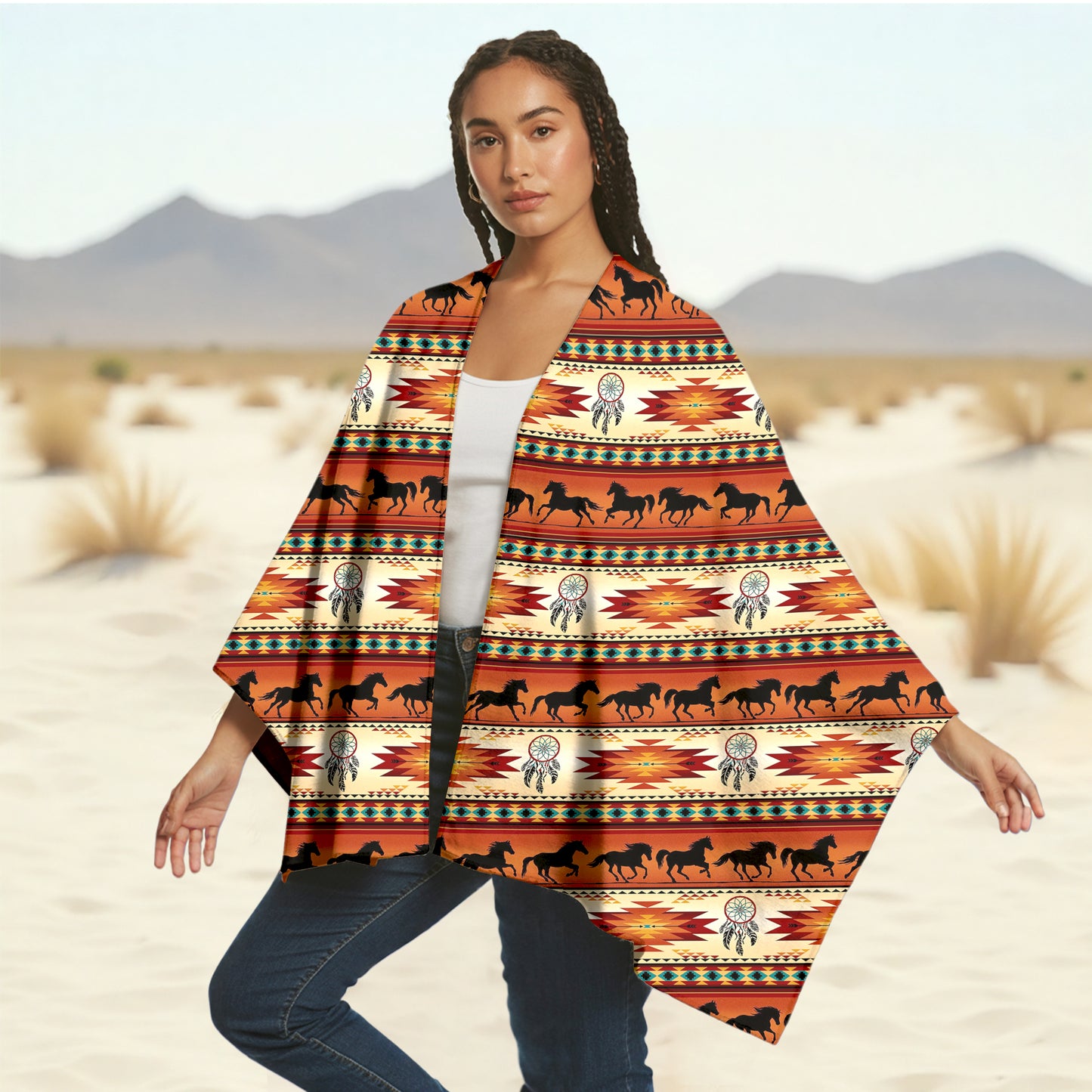 Poncho Tribal Mustang – Native Motifs & Traditional Dreamcatchers