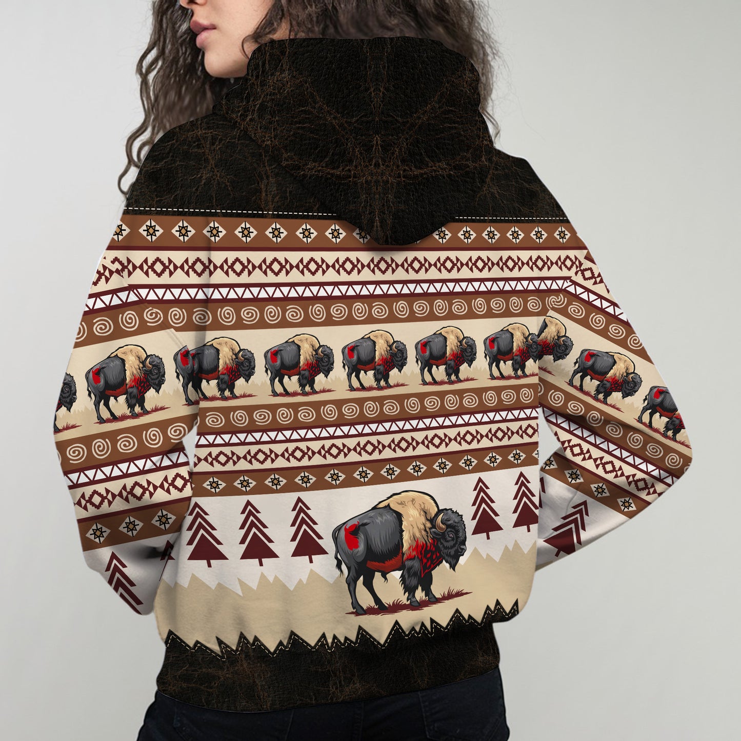 Buffalo Spirit Hoodie – Tribal Forest Pattern Native