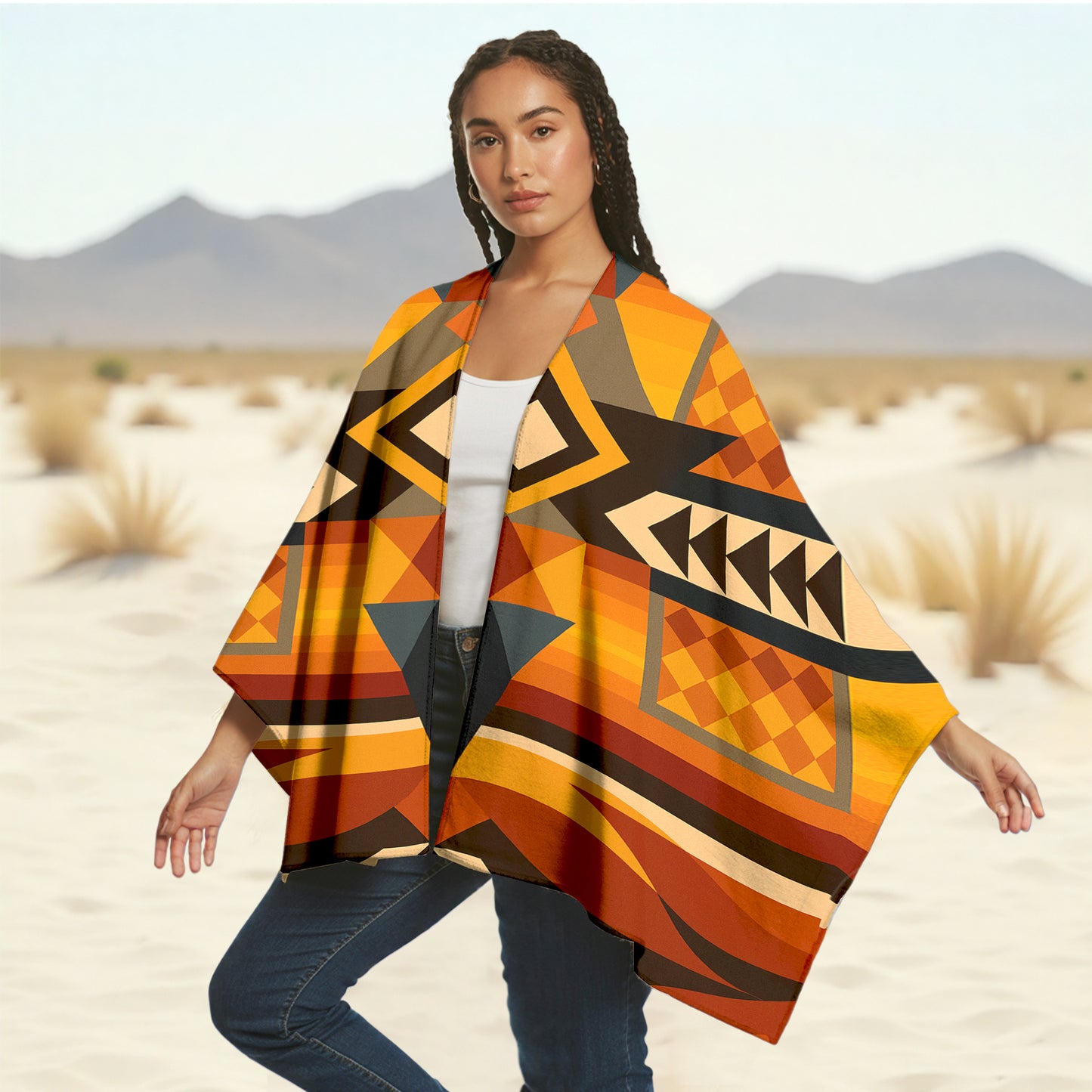 Boho Poncho with Wild Pattern and Native Dreamcatchers