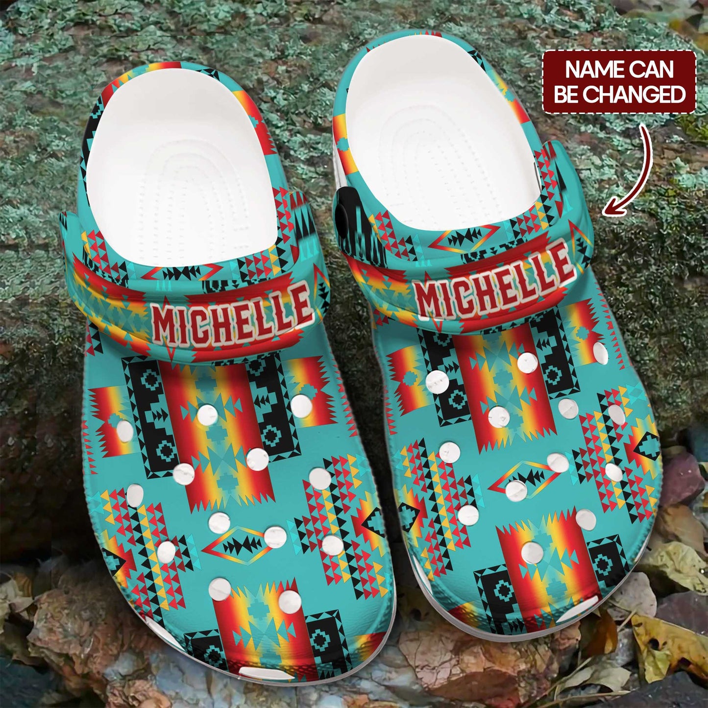 Custom Name Colorful Aztec Pattern Clogs – Vibrant Native Style, Unique Gift for Family