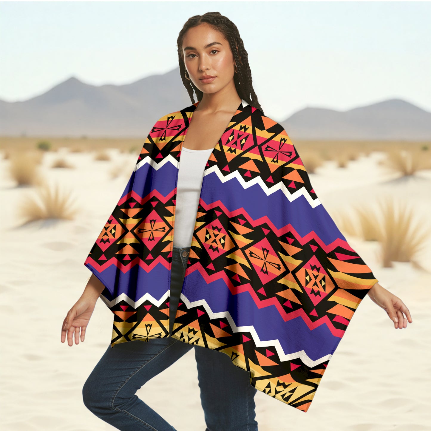 Boho Poncho with Wild Pattern and Native Dreamcatchers