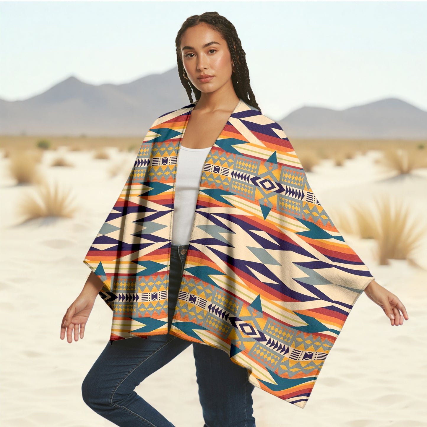 Boho Poncho with Wild Pattern and Native Dreamcatchers