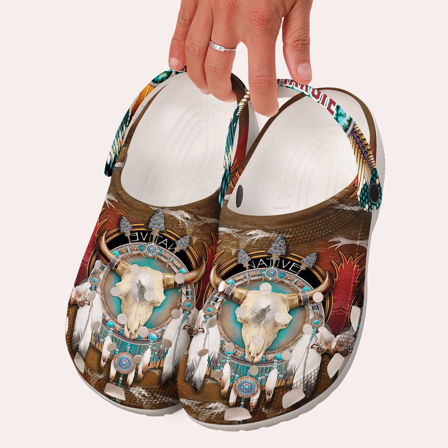 Custom Name Buffalo Skull & Dreamcatcher Clogs – Native Western Spirit Style