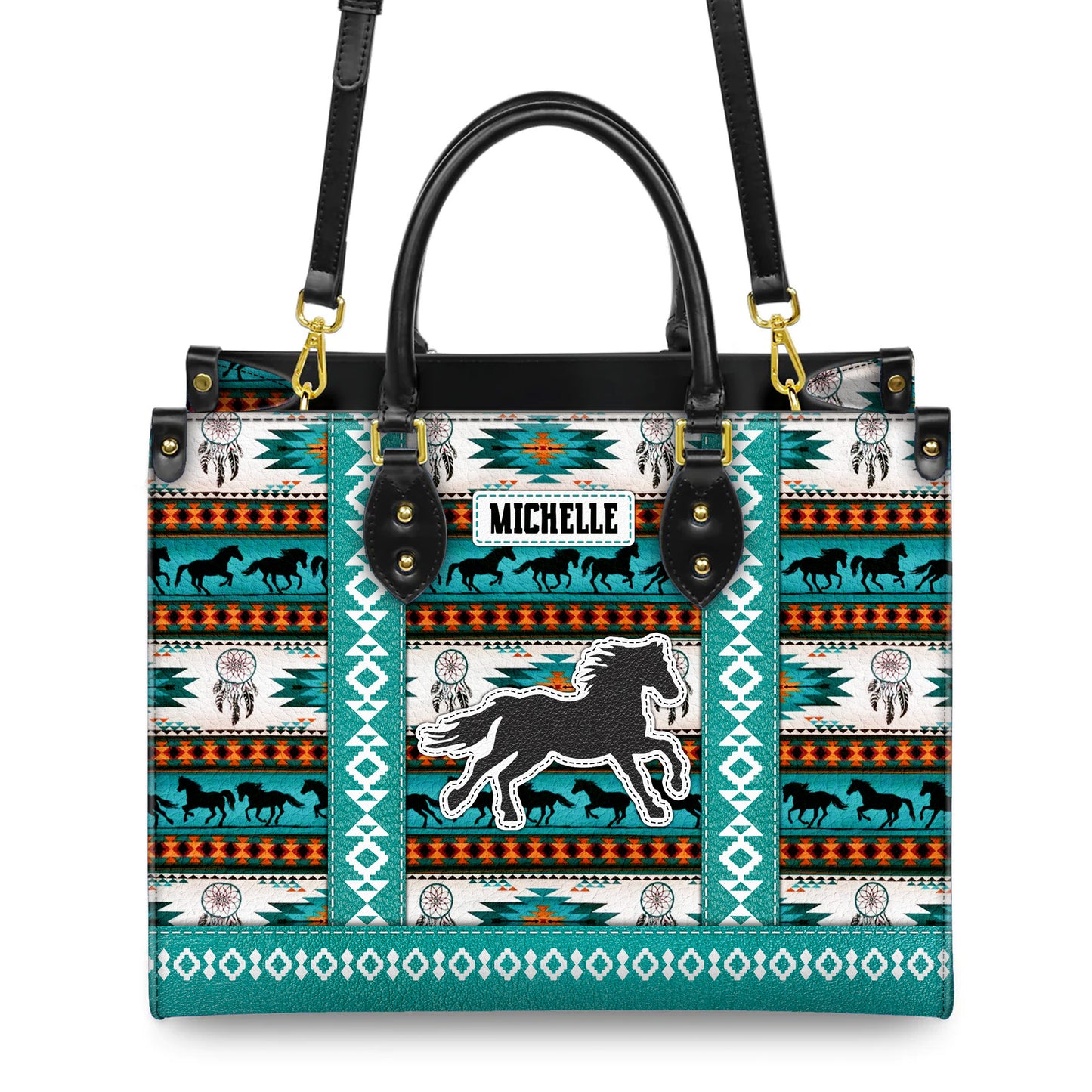Personalized Leather Handbag for Women - Design Patterns Boho Wild Mustang
