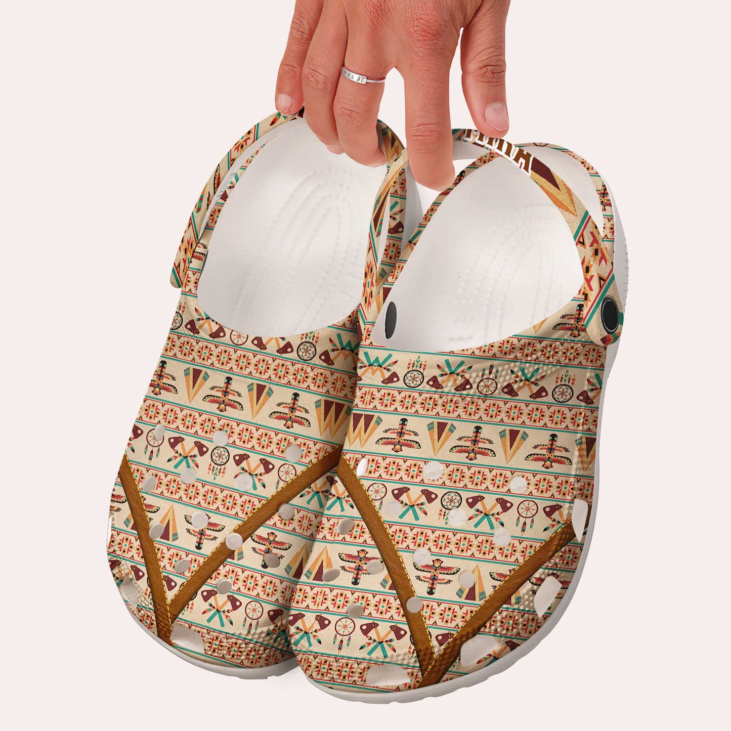 Custom Name Beige Tribal Clogs – Subtle Native-Inspired Gift for the Whole Family