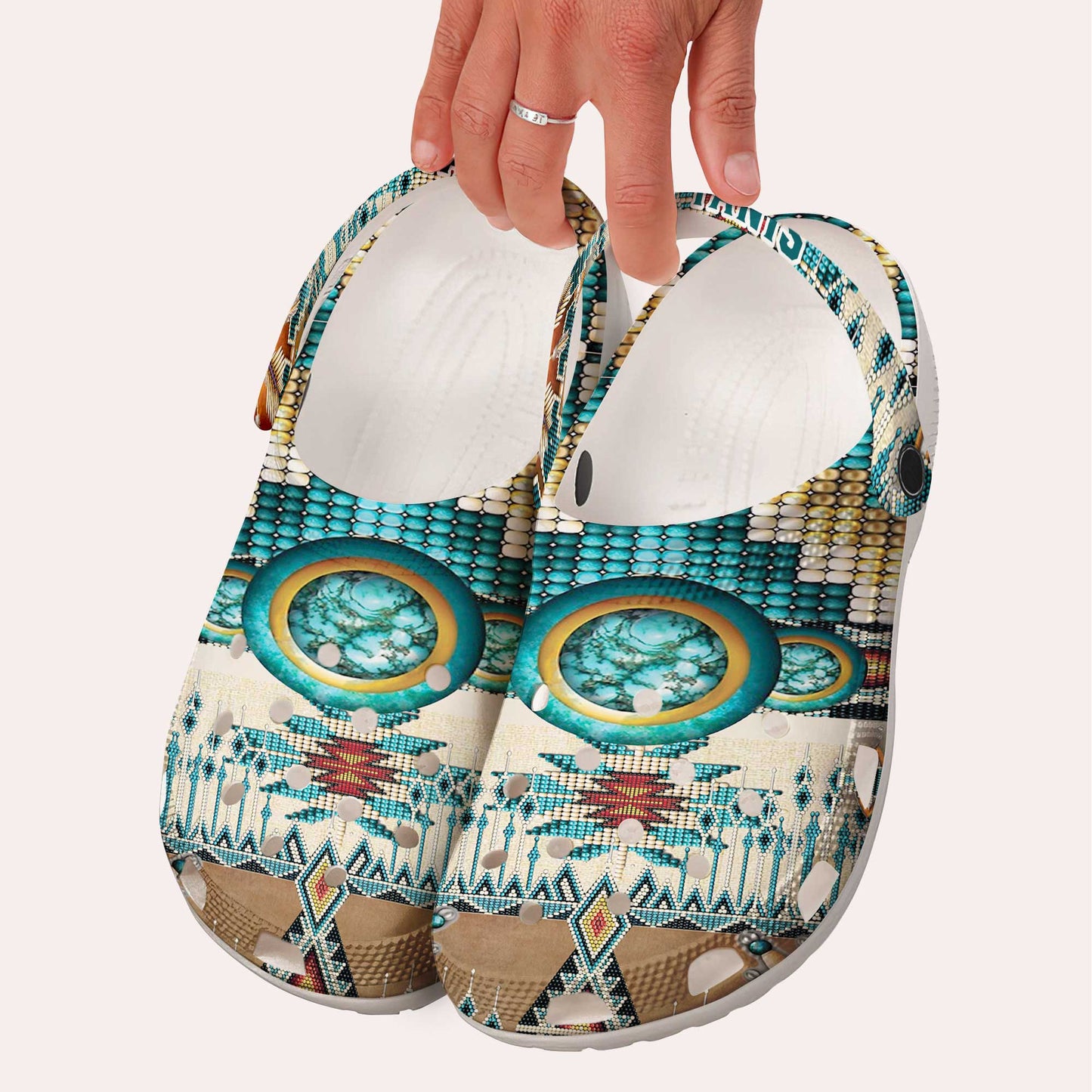 Custom Name Turquoise Tribal Clogs – Native Southwest Style, Unique Family Gift