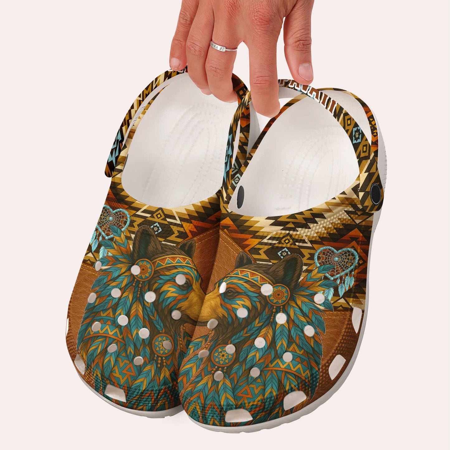 Custom Name Native American Bear Clogs – Tribal Style Clog Shoes for Nature Lovers