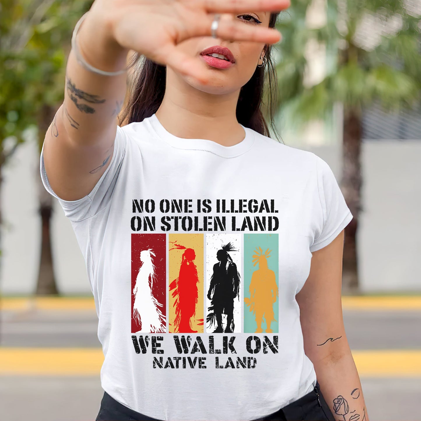 No One Is Illegal On Stolen Land. We Walk On Native Land Style 9 - One Side Unisex T-Shirt/T-Shirt V-Neck/Hoodie/Sweatshirt