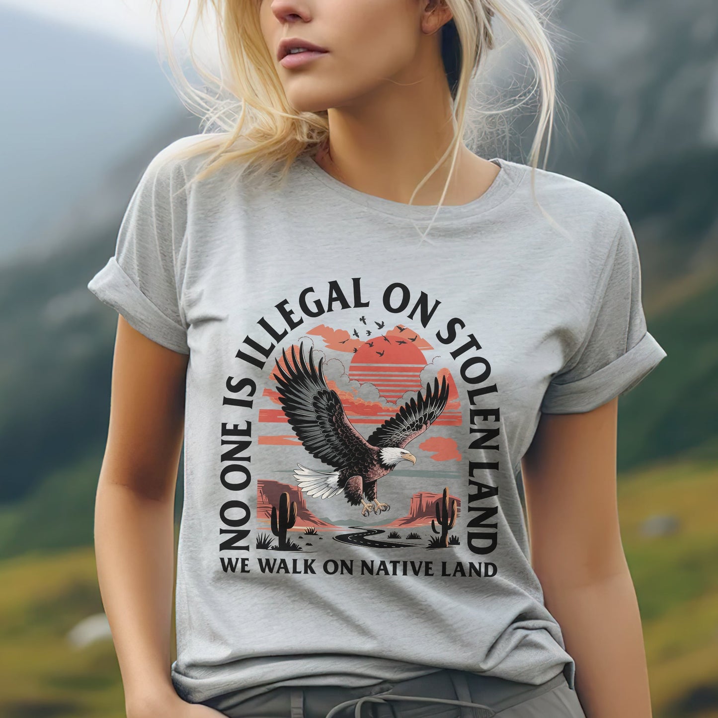 NO ONE IS ILLEGAL ON STOLEN LAND. WE WALK ON NATIVE LAND 20 - One sides - Unisex T-Shirt/T-Shirt V-Neck/Hoodie/Sweatshirt