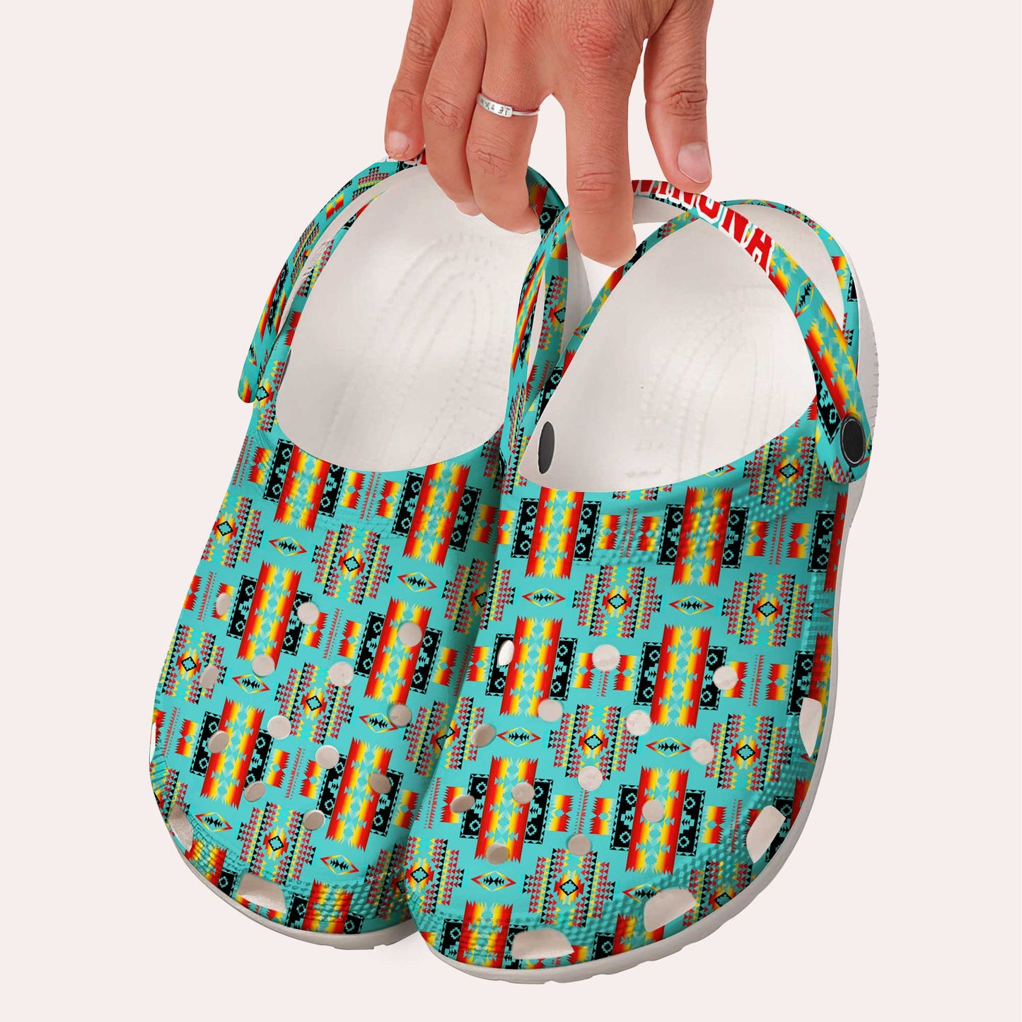 Custom Name Turquoise Tribal Clogs – Vibrant Native-Inspired Gift for the Whole Family