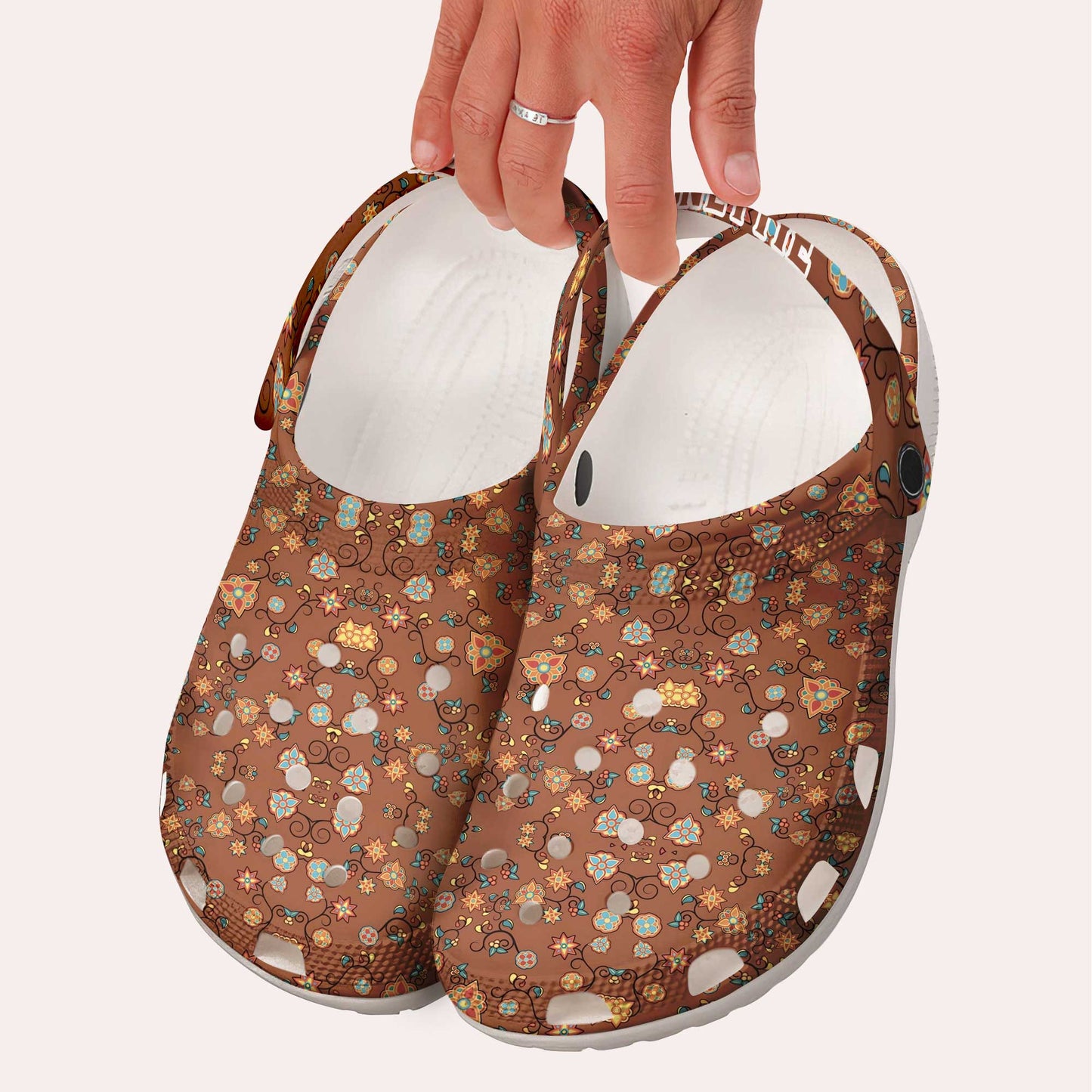 Custom Name Boho Floral Clogs – Warm Tribal Print, Personalized Gift for Family