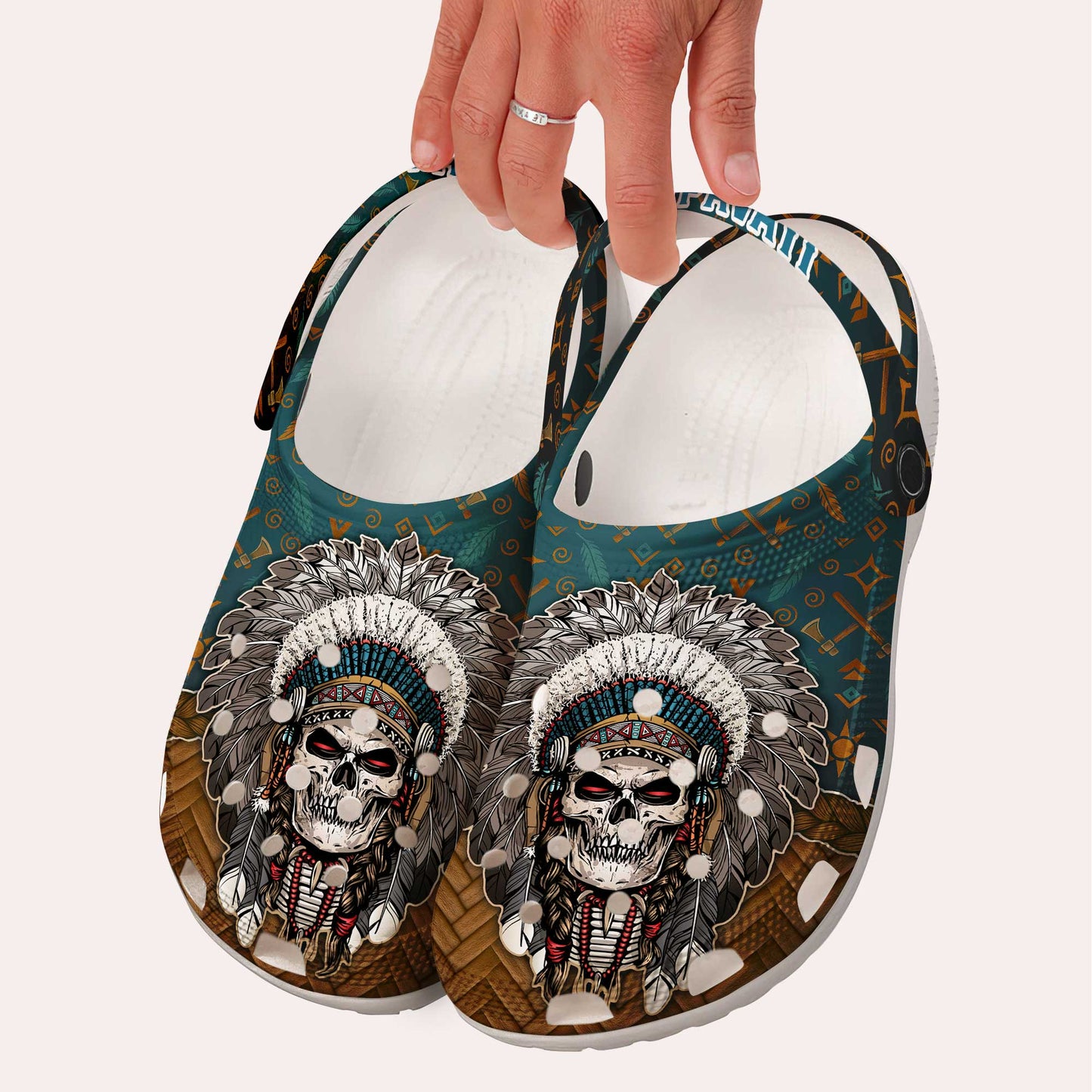 Custom Name Native Skull Chief Clogs Personalized Tribal Gift for Family & Friend