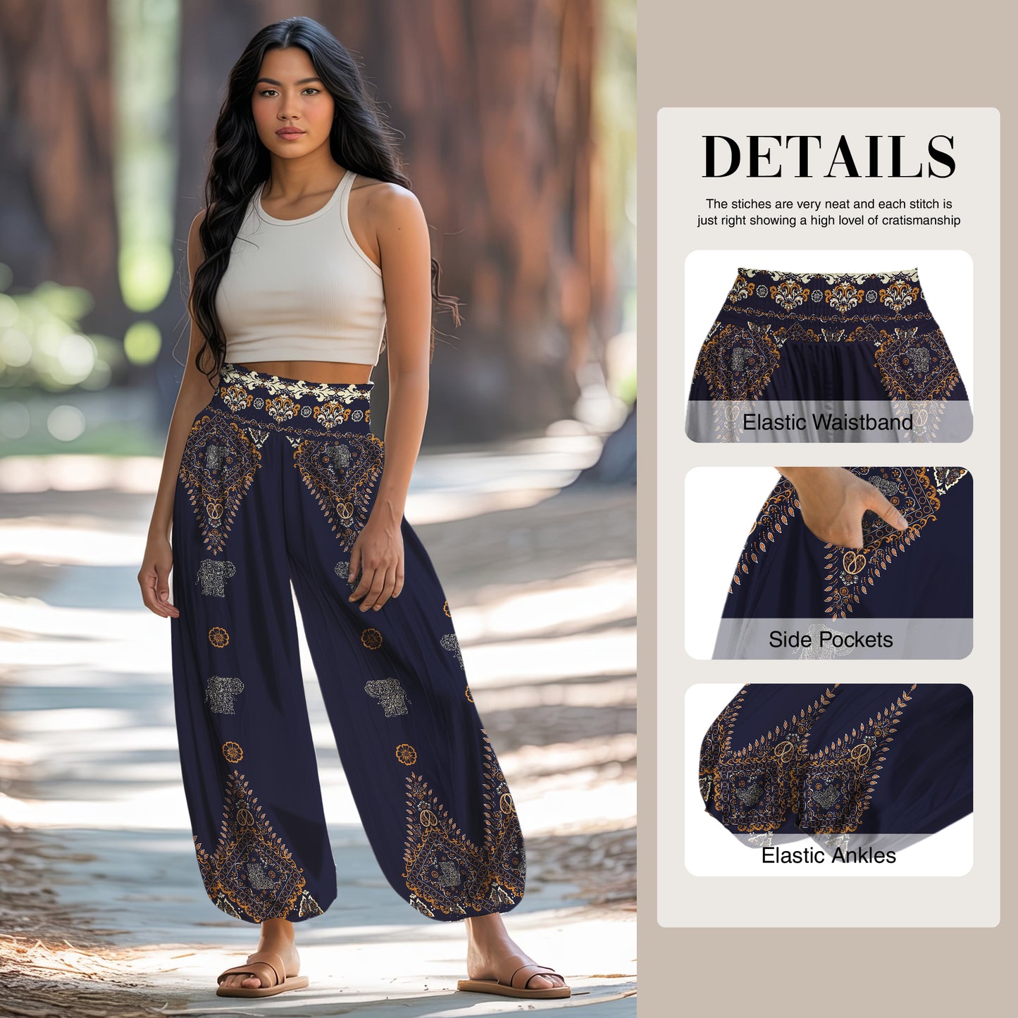Elephant Vibe Harem Pants – Boho Yoga Pants with Pockets 15