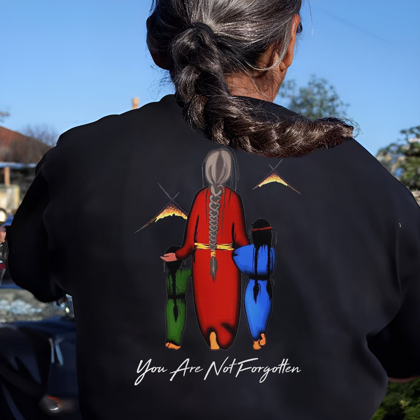 Every Child Matters Grandma With Grandniece Orange Indigenous Unisex Back T-Shirt/Hoodie/Sweatshirt