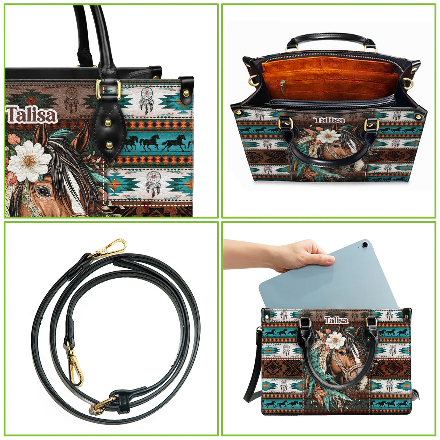 Personalized Leather Handbag for Women - Design Patterns Boho Western Style 01
