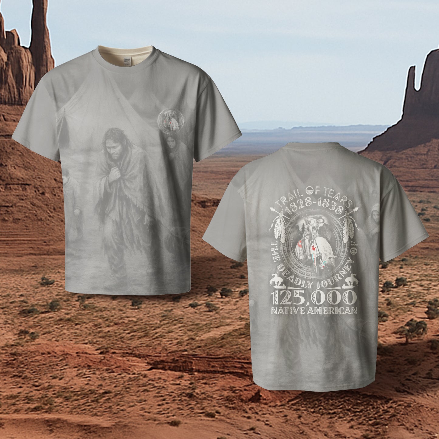 3D T-Shirt "Trail Of Tears 1828 - 1838 125000 Native American Shirt Man Ride Horse