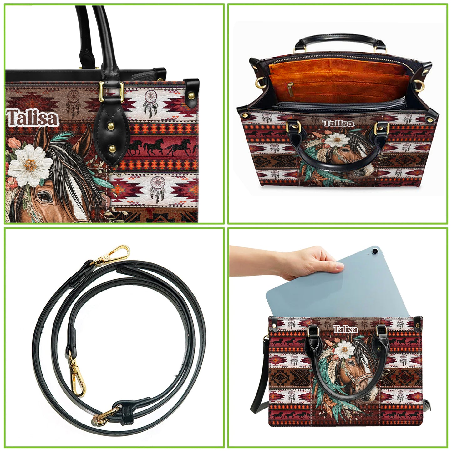 Personalized Leather Handbag for Women - Design Patterns Boho Western Style 02