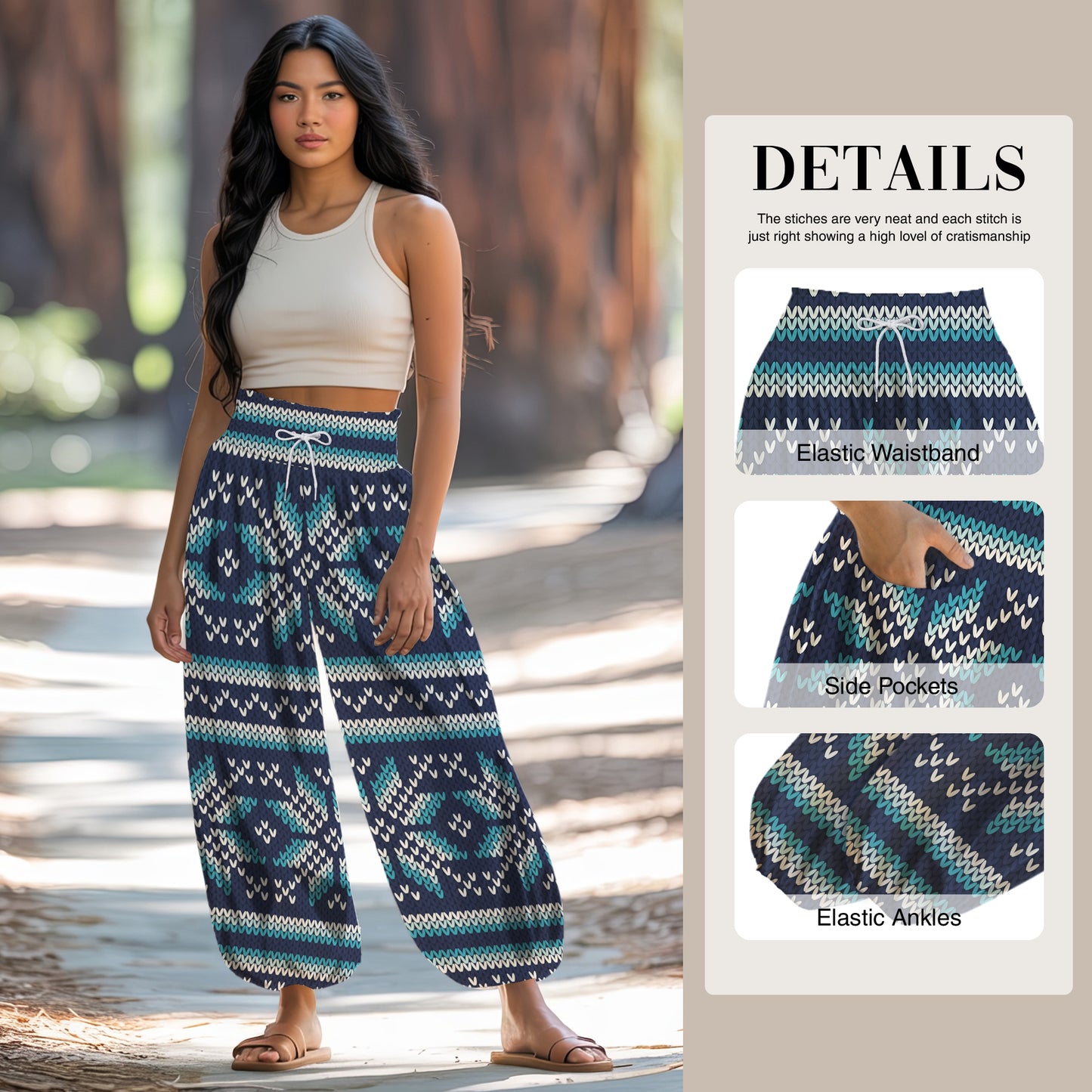 Pattern Harem Pants – Blue Styles