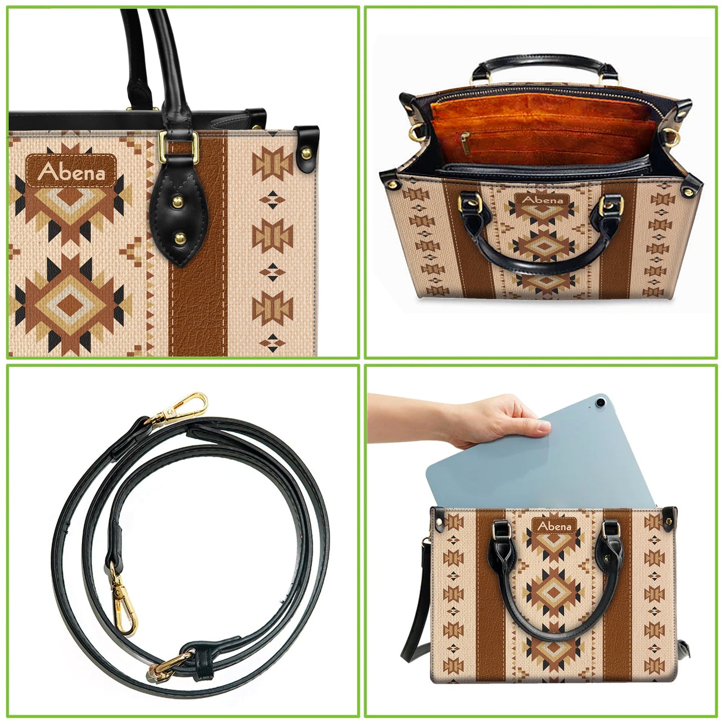 Personalized Leather Handbag for Women - Design Patterns Boho Aztec Style LB01