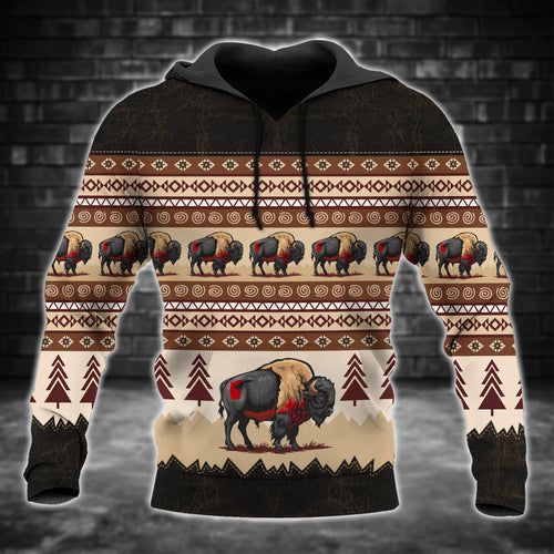 Buffalo Spirit Hoodie – Tribal Forest Pattern Native