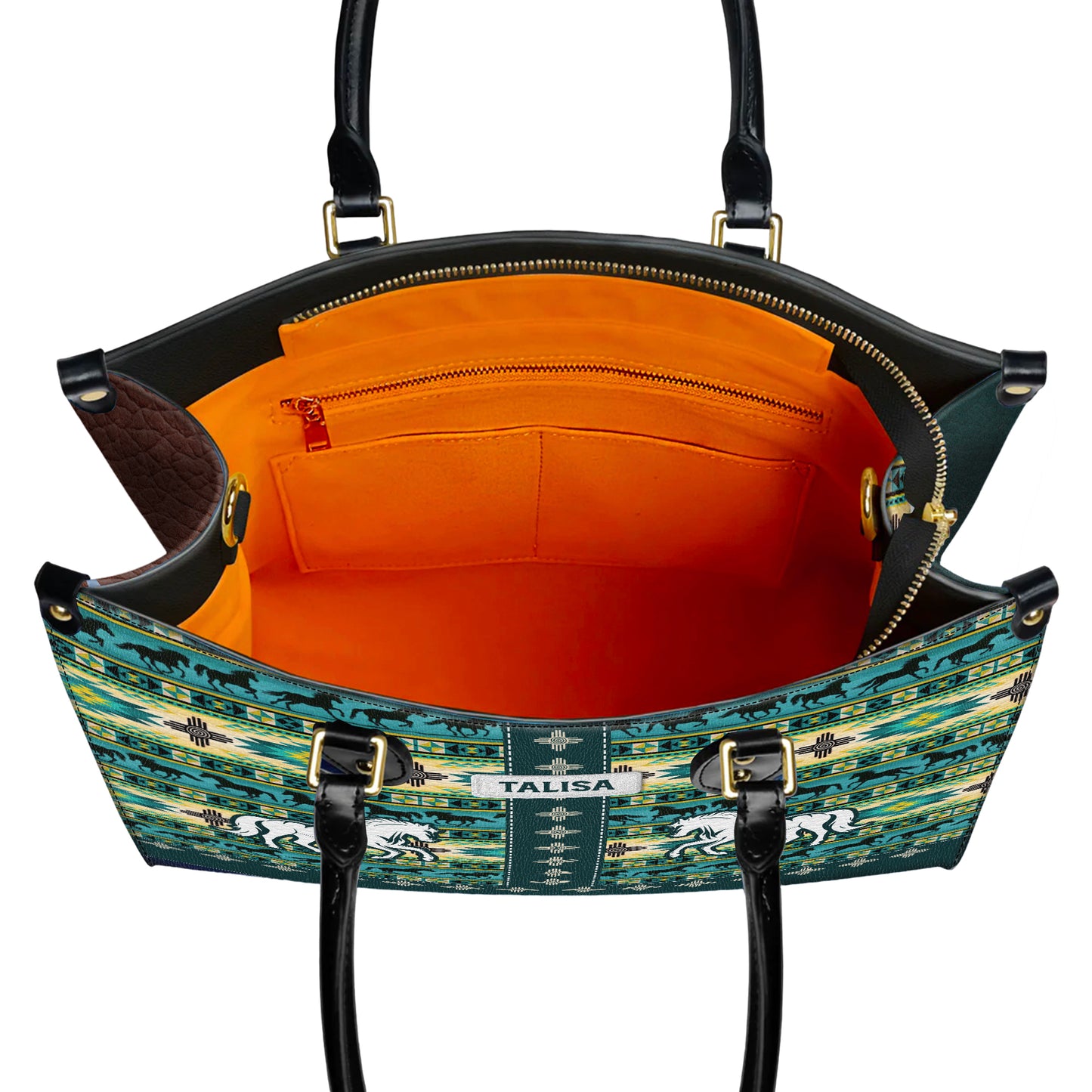Personalized Leather Handbag for Women - Design Patterns Boho Native Spirit Galloping Horse