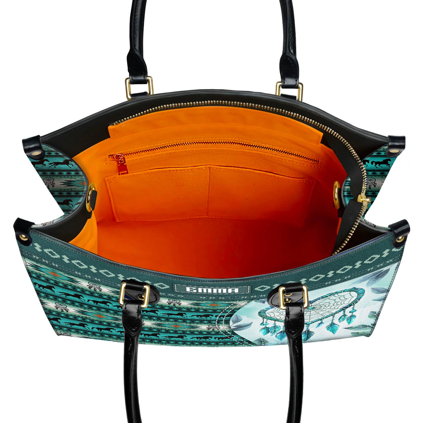 Personalized Leather Handbag for Women - Design Patterns Boho Dreamcatcher Spirit - Teal
