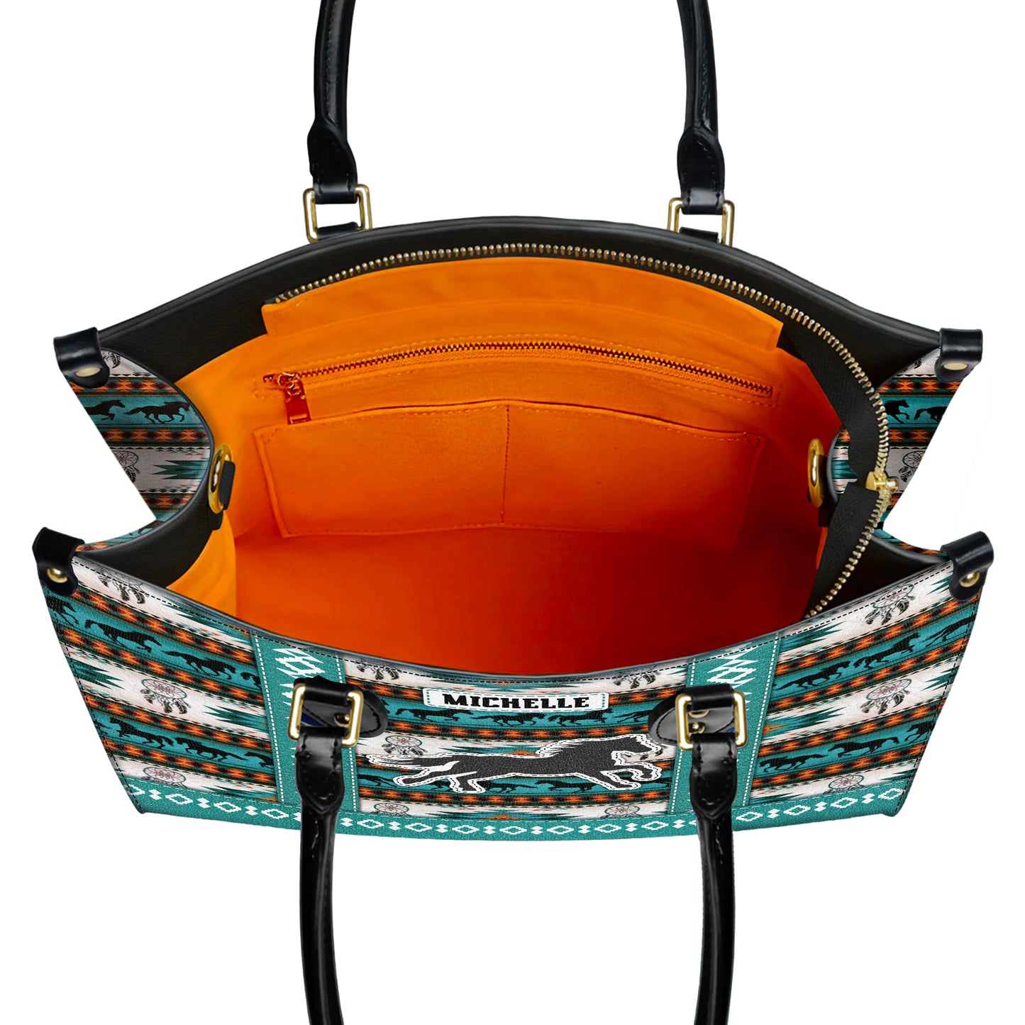 Personalized Leather Handbag for Women - Design Patterns Boho Wild Mustang