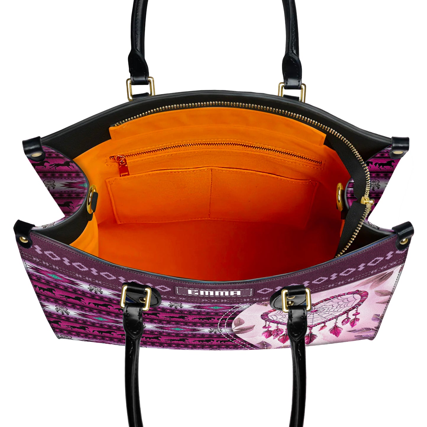 Personalized Leather Handbag for Women - Design Patterns Boho Pink Dreamcatcher