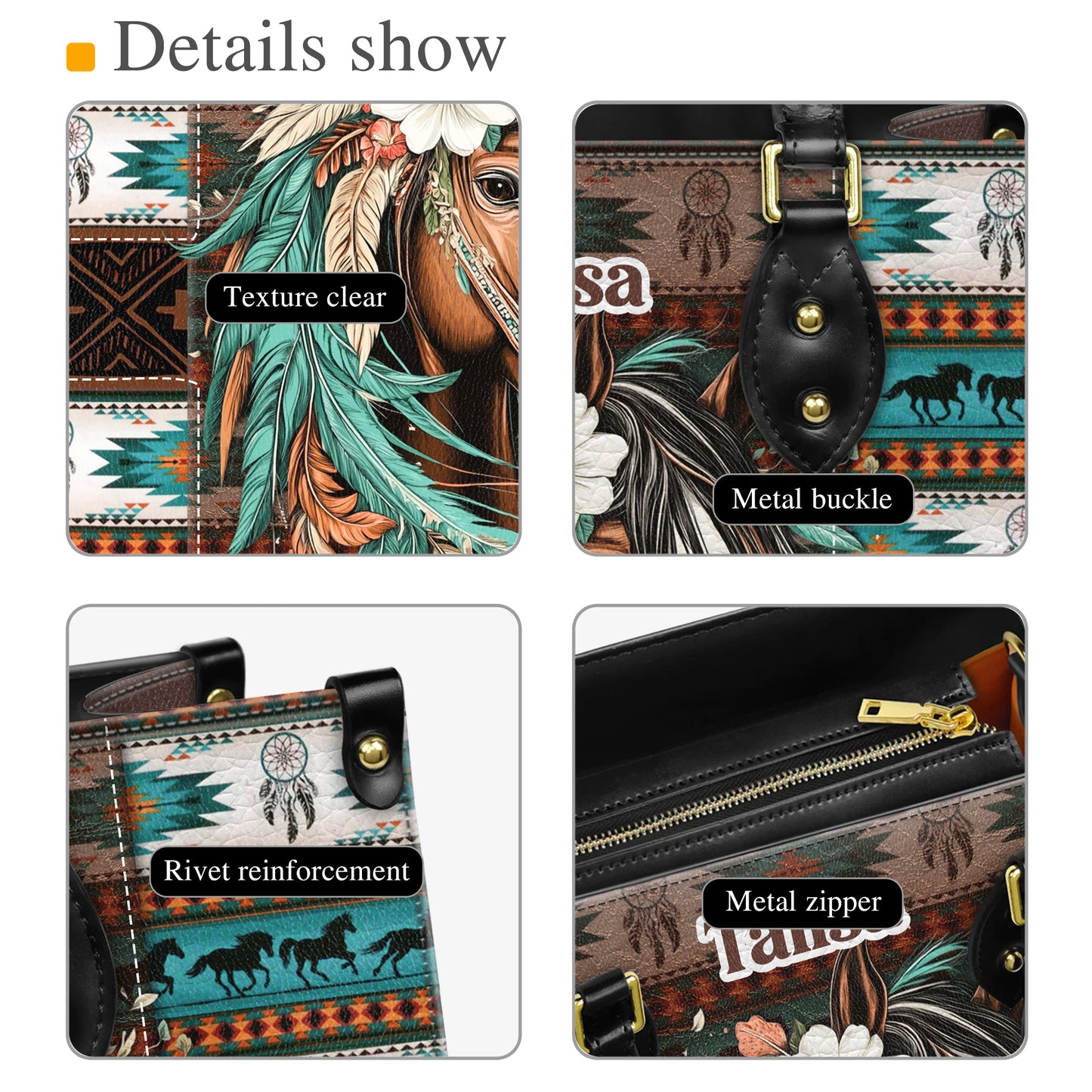 Personalized Leather Handbag for Women - Design Patterns Boho Western Style 01