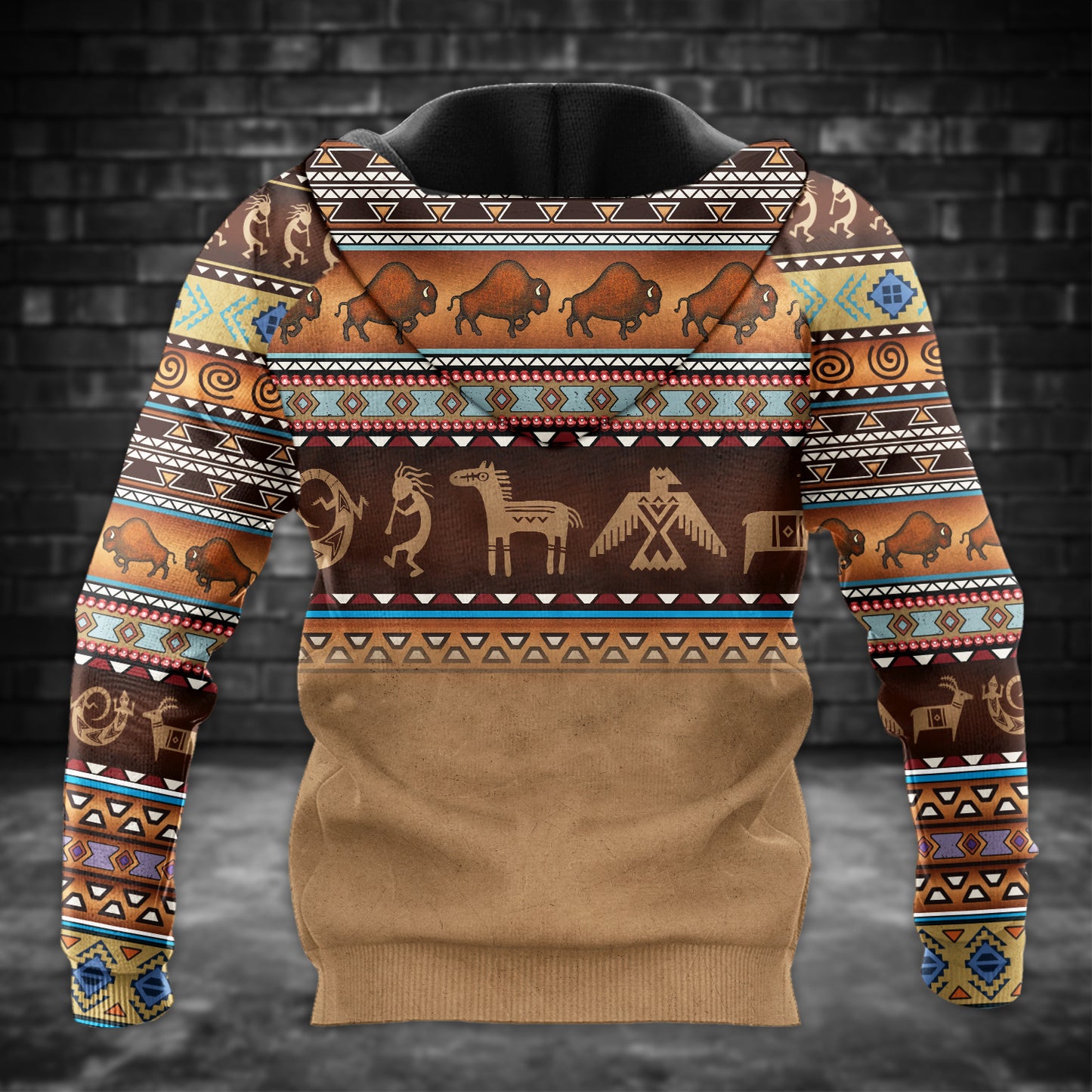 Pattern Buffalo and Native Symbol Print Native American